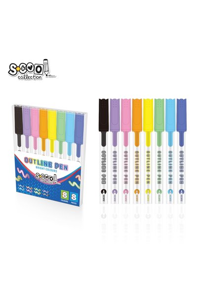 S COOL Markere cu contur argintiu 2 mm/4 mm, Set de 8 - S-COOL