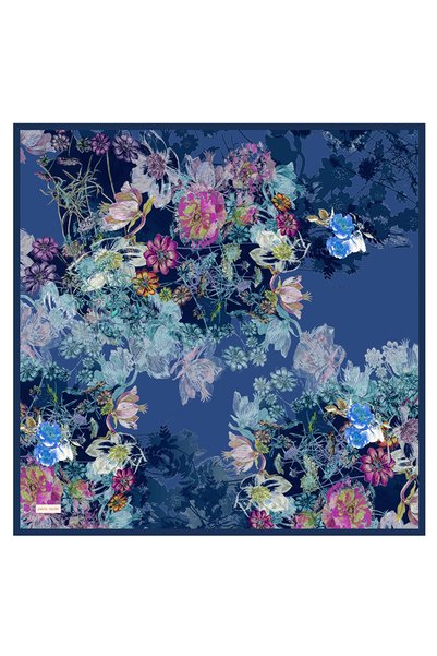 Pierre Cardin وشاح حريري أزرق مقاس 90×90