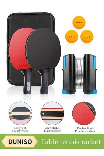 DUNISO 2 Long-Handled Table Tennis Rackets With Three Three-Star Ping Pong Ba...