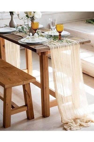 Yimobra YIM-VIBEHAUS Cheesecloth Table Runner, 90 x 400 cm Boho Gauze Table D...