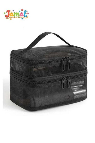 Jamal Black Double Layer Mesh Makeup Bag, Portable Travel Cosmetic Organizer,...