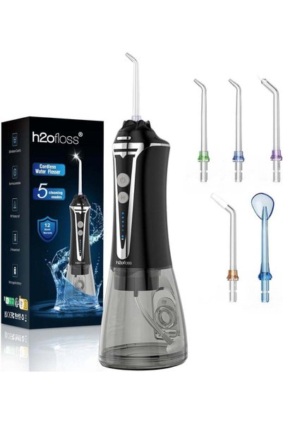 h2ofloss جهاز تنظيف الأسنان بالماء، لاسلكي، احترافي، محمول وقابل لإعادة الشحن.