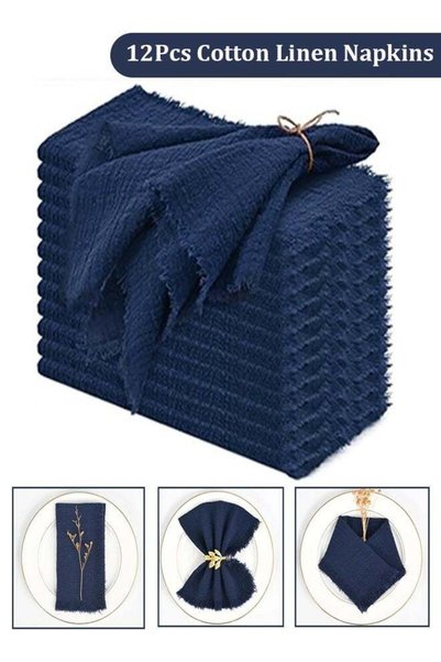 YIM-VIBEHAUS 12 Pcs Cotton Linen Cloth Napkin, Handmade Cloth Napkins with Fr...