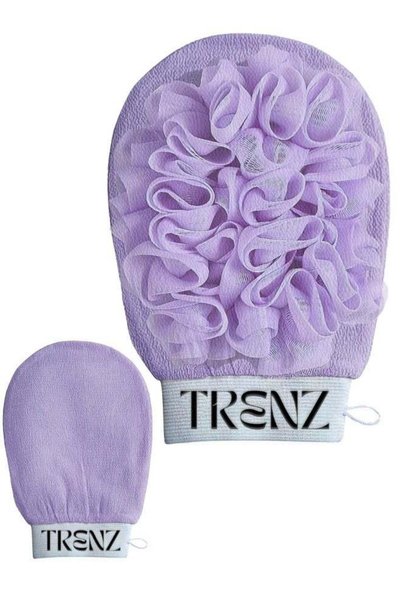 TRENZ A two-sided exfoliating and cleansing body scrubber consisting of an ex...