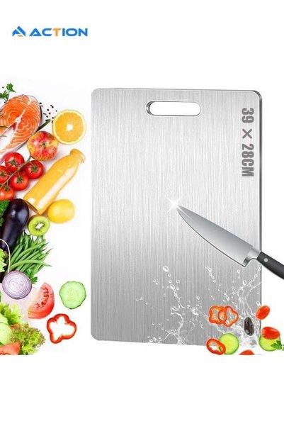 ACTION Stainless Steel Cutting Board, Double-Sided Dishwasher-Safe Cutting Bo...