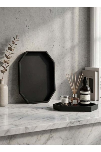Maidis MAIDI Modern Minimalist Black Octagonal Tray, Multi-Functional Decorat...