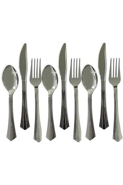 Generic Disposable Premium Quality Plastic Mixed Cutlery Silver Chrome 18 For...