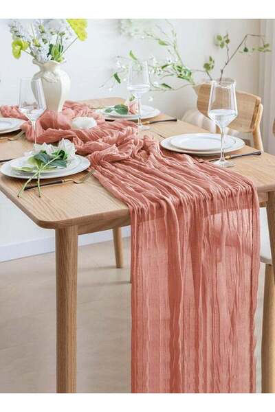 Yimobra YIM-VIBEHAUS Cheesecloth Table Runner, 90 x 400 cm Boho Gauze Table D...