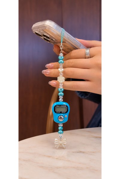 MİRAZ TASARIM 2-in-1 Beaded Charm Prayer Bead Counter (Blue) & Phone Charm, P...