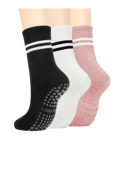 ShebSheb 3 Pairs Women’s Pilates Grip Socks with Silicone Grips, Non Slip Yog...