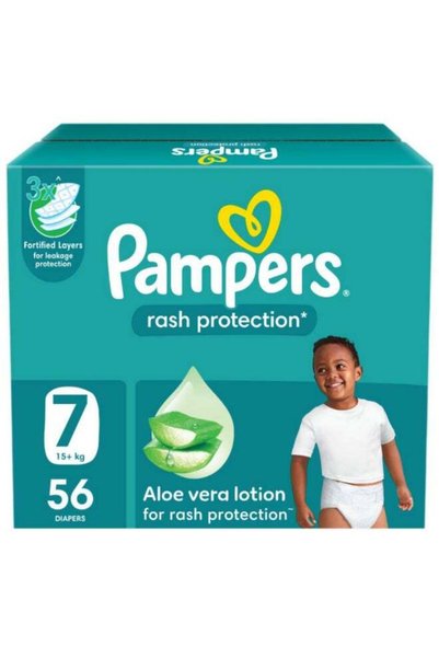 Pampers Baby Wipes حفاضات بامبرز للحماية من الطفح الجلدي، مقاس 7، لوزن 15+ كج...