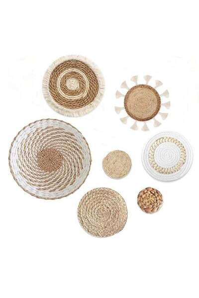 Arabest 7 Piece Woven Wall Basket Set, Handcrafted Boho Rattan Baskets for Wa...