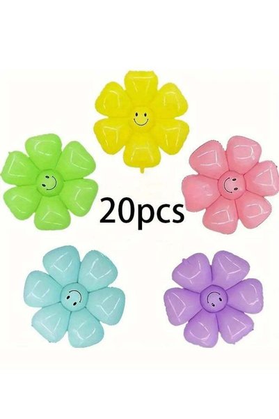Zeemey 20pcs Happy Face Daisy Balloon, Mixed color aluminum film round balloo...