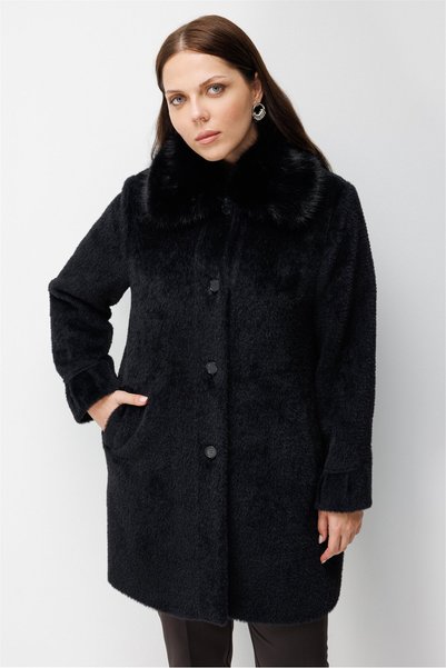 Ekol Plush Coat with Fur Collar
