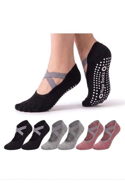 ShebSheb 3 Pairs Women’s Pilates Grip Socks with Silicone Grips, Non Slip Yog...