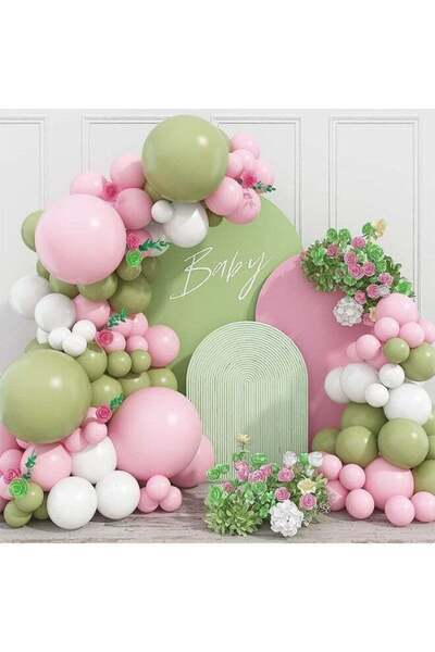 Zeemey 112pcs Pink and Sage Green Balloon Arch Kit - Elegant Shower, Wedding,...