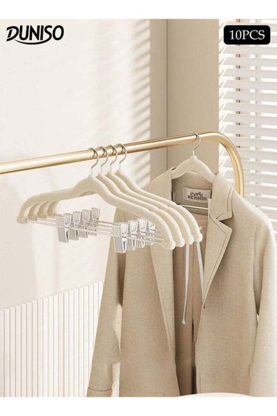 DUNISO 10pcs Flocking Clothes Hangers with Clips 360°Swivel Hook Non-slip Fel...