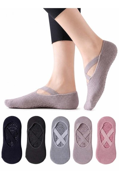 TANGBLIB 5 Pairs Yoga Socks for Women Non-Slip Grips & Straps, Ideal for Pila...