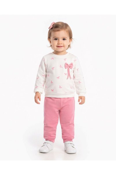 Ege Bebek Girl's Seasonal 1-2-3-4 Year Old Bow Detailed 2 Threaded Top and Bo...