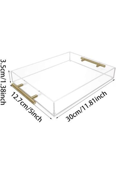 Slasa Clear Acrylic Jewelry Tray Golden Handles 30 × 12.7 × 3.5 cm