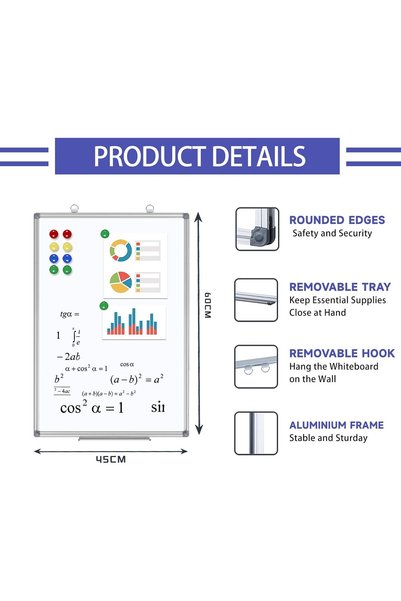 Slasa Magnetic Whiteboard Dry Erase Board Aluminium Frame Wall Mounted White ...