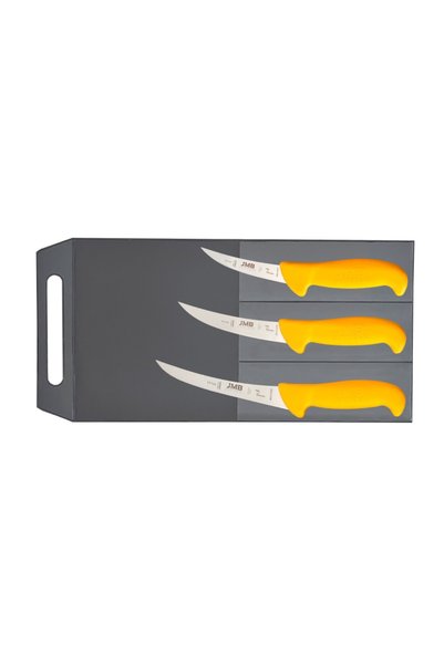 JMB Set 3 cuțite profesionale de măcelărie semiflexibile, mâner galben (BK02,...
