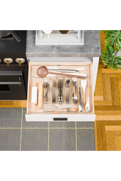Slasa Yieach Clear Large Utensil Drawer Organizer - Expandable 12.6- Adjustab...