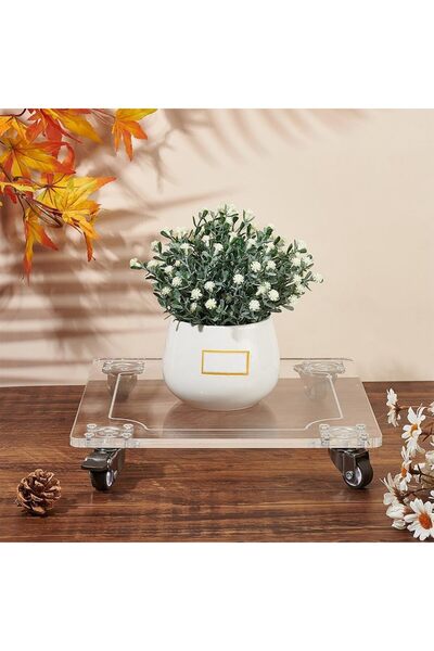 Slasa Clear Acrylic Plant Caddy Square Rolling Stand Lock Wheels Heavy Duty P...