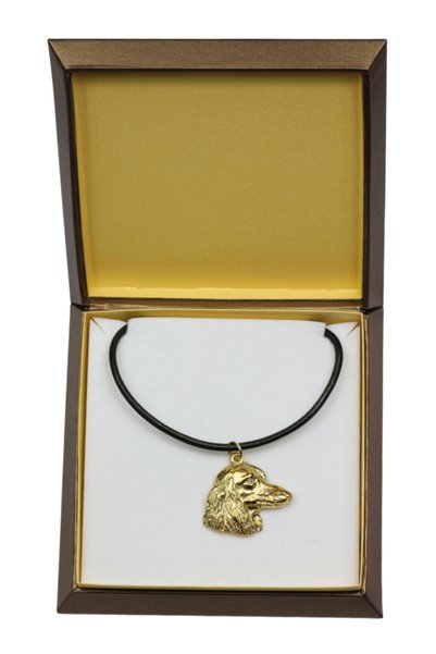 Art - Dog Dachshund - Colier pentru câini în cutie cadou, pandantiv placat cu...
