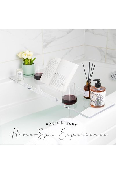Slasa Clear Acrylic Bathtub Tray Bath Caddy Shelf Tub Rack Phone Holder Bathr...