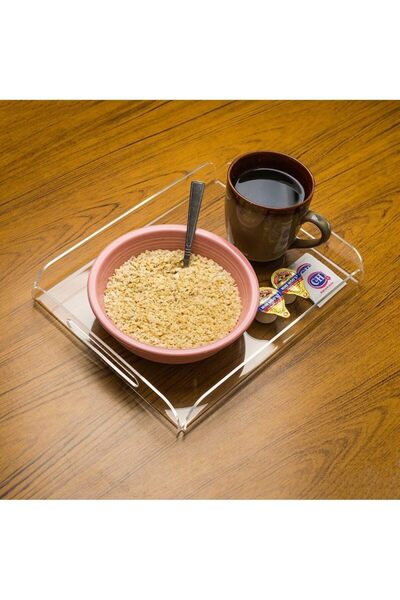 Slasa Deluxe Clear Acrylic Serving Tray Handles Large 1 Pack Modern Sleek Tea...
