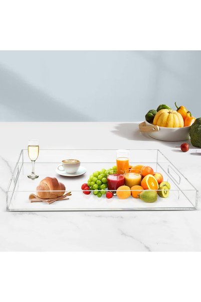 Slasa Acrylic Tray Clear Serving Handles Decorative Organizer Coffee 19.3 x 1...