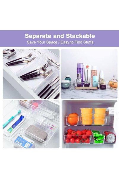 Slasa 3-Pack Clear Acrylic Drawer Organizer Trays 2 Rectangular & 1 Square St...
