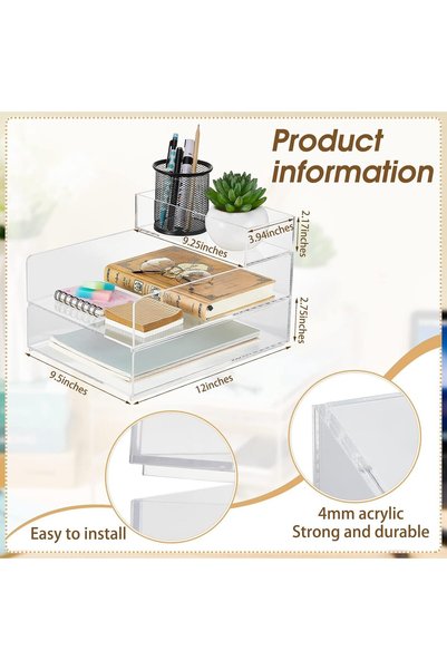Slasa Stackable Acrylic Paper Tray Clear Desk Organizer Letter Size File Offi...