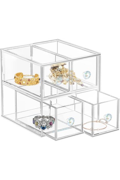 Slasa Ewaco Lucky Acrylic Jewelry Box Clear Jewellery Storage Drawer Transpar...