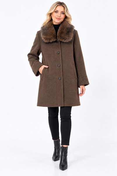 Ekol Plush Coat with Fur Collar