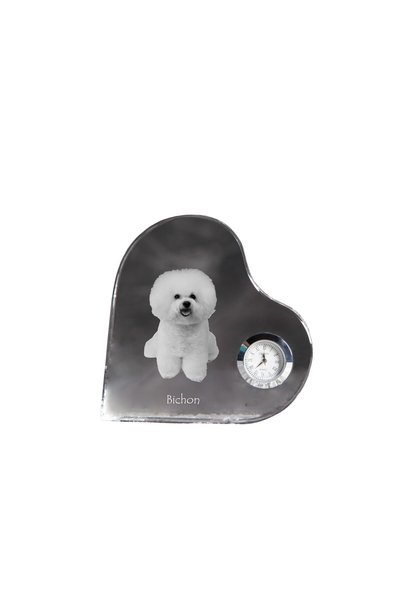 Art - Dog Ceas de cristal Art-Dog Bichon Frise în formă de inimă, cu gravură ...