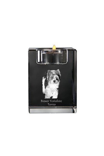 Art - Dog Art-Dog Suport de lumânare din cristal cu terier Biewer și gravură ...