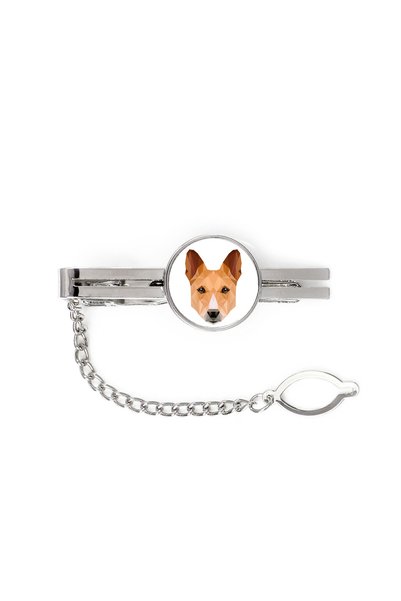 Art - Dog Art-Dog Agrafă de cravată Basenji cu portret geometric de câine - M...
