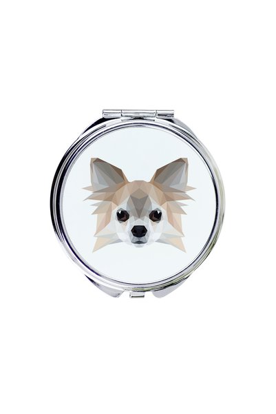 Art - Dog Art-Dog Oglindă de buzunar cu Chihuahua cu păr lung și design geome...