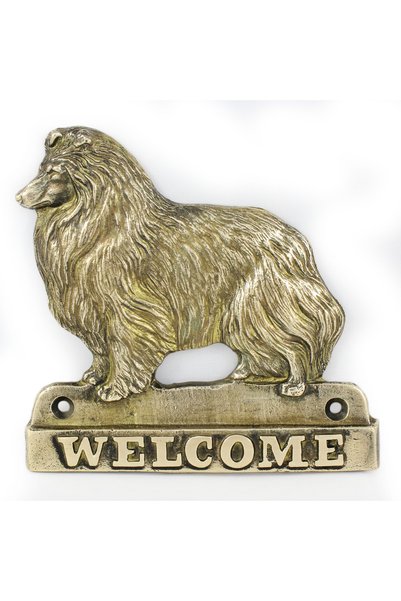 Art - Dog Art-Dog Semn de ușă din alamă cu inscripția 'Welcome' pentru Shetla...