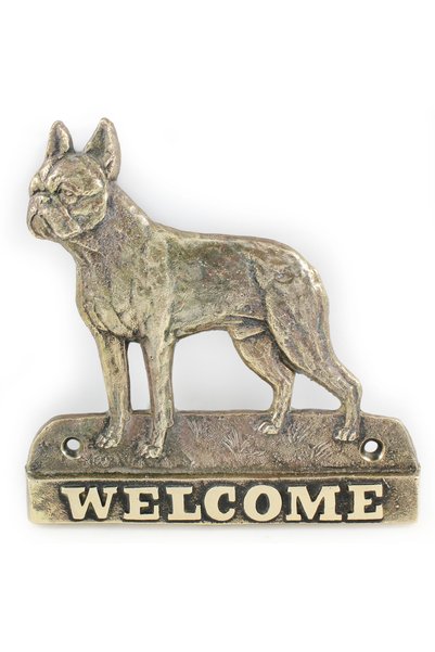 Art - Dog Placă de ușă din alamă Art-Dog Boston Terrier 'Bun venit'