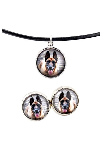 Art - Dog Set de colier și cercei Art-Dog Malinois belgian cu fotografie de c...