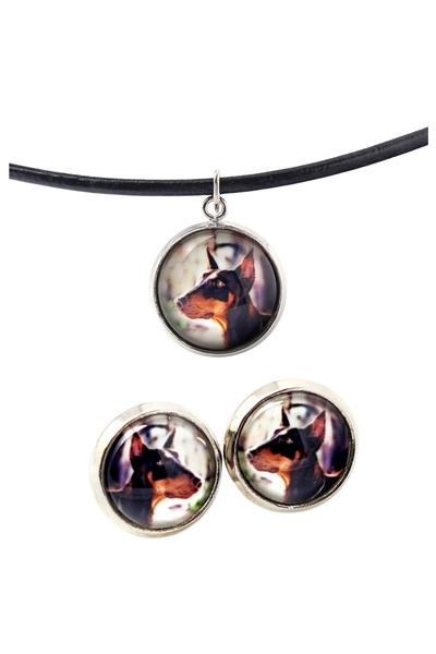 Art - Dog Set colier și cercei Art-Dog Doberman cu fotografie de câine - lucr...