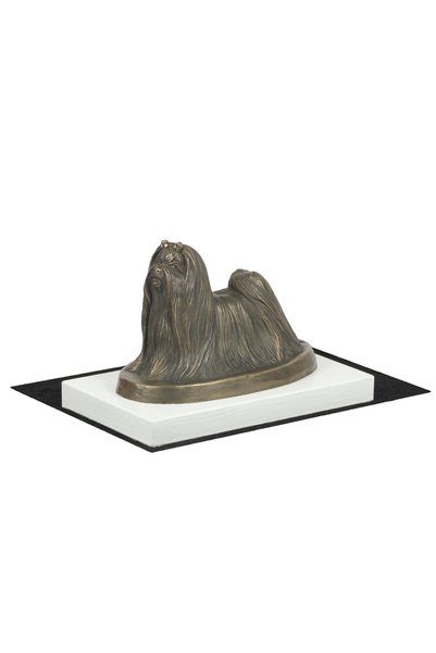 Art - Dog Figurină din bronz turnat la rece Art-Dog Maltese pe bază de lemn v...