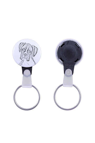 Art - Dog Breloc rotund Art-Dog cu boxer și imagine de câine - metal acoperit...