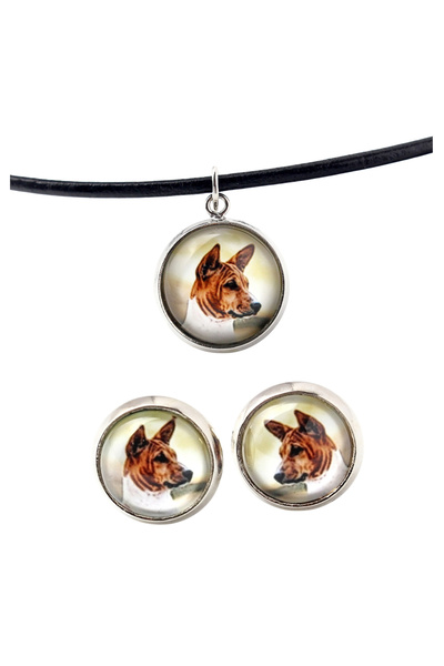 Art - Dog Set colier și cercei Art-Dog Basenji cu fotografie de câine - lucra...