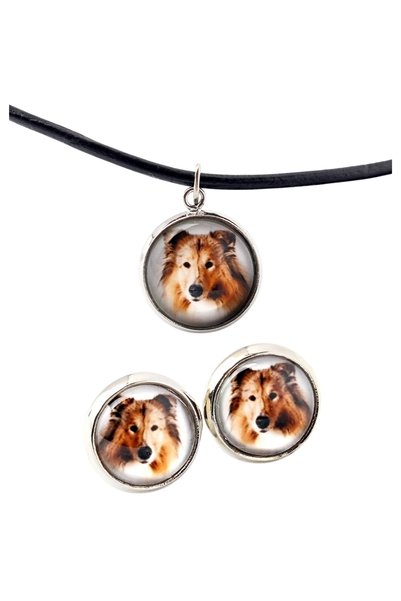 Art - Dog Set de colier și cercei Art-Dog Rough Collie cu fotografie de câine