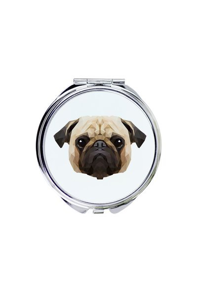 Art - Dog Art-Dog Oglindă de buzunar cu design geometric de câine Pug - Diame...