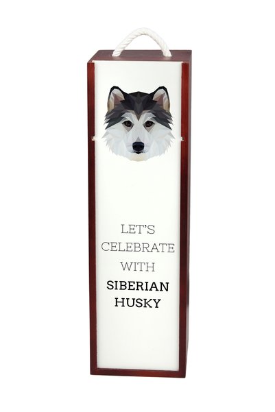 Art - Dog Cutie de vin din lemn Art-Dog Husky Siberian cu design geometric cu...